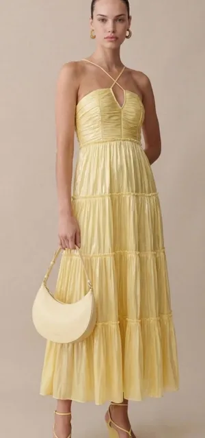 o.p.t. Few Moda Yellow XS East Tiered Midi Dress thumbnail 1