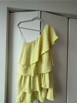 Zara One-Shoulder Layered Ruffle Dress in Lemon Yellow thumbnail 3