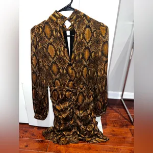 Zara Ruched Animal Snake Print Mini Dress XS thumbnail 3