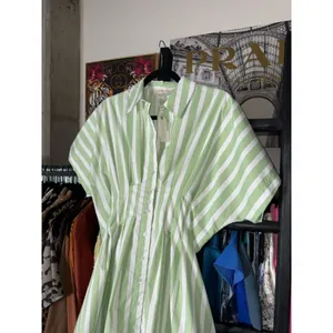 Exquise Tobie Green Striped Button Front Pleated Mini Shirtdress Medium New NWT thumbnail 6