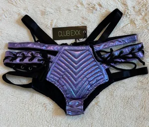 Dolls Kill Club Exx Iridescent Purple Strappy Bikini Bottoms thumbnail 1
