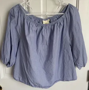 Maeve Blue Stripe Off Shoulder‎ Peasant Blouse Medium Cotton thumbnail 1