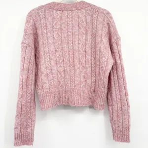 Urban Revivo Women Pink Cable Knit Coquette Cropped Fisherman Cardigan Sweater 6 thumbnail 6