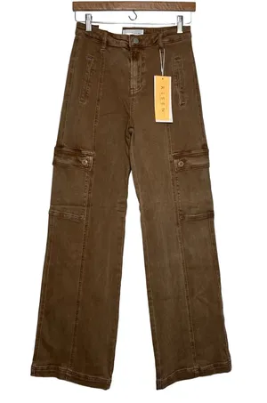 RISEN Cocoa Brown Cargo Pants Women's Size 3/26 High Rise Wide Leg Jeans thumbnail 1