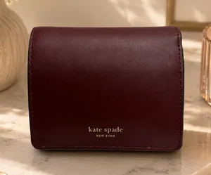 Kate Spade New York Nadine Bifold Wallet Merlot Maroon Leather Classic EUC thumbnail 1