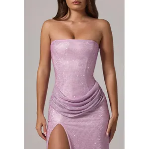 Oh Polly La Rochette Embellished Bandeau Cowl-Waist Maxi Dress Lavender Size 4 thumbnail 5
