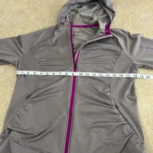 Salomon Hoodie Jacket Women Large Gray Ruched Full Zip Hiking Running Athleisure thumbnail 3