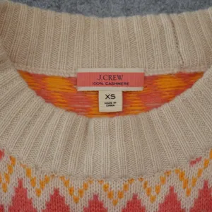 J. Crew XS 100% Cashmere Sweater Cream Orange Fair Isle Cozy Fall Winter thumbnail 3