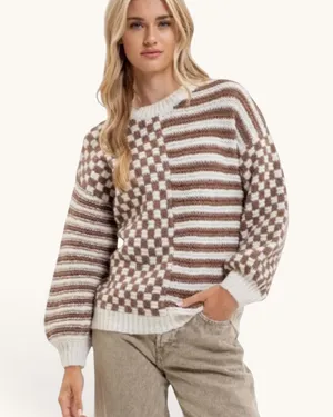 Blu Pepper Mocha Mixed Checker Sweater, Size M, MSRP $64 thumbnail 2