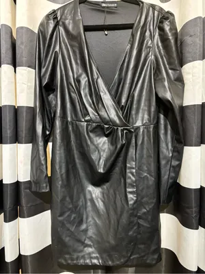 Zara Black Faux Leather Wrapped Belted Jacket thumbnail 3
