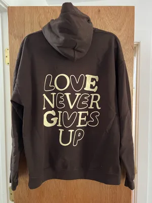 Vintage chocolate brown love never gives up hoodie thumbnail 2