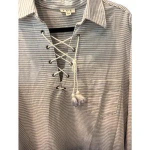 POL Blue/White Stripe and Ombre Tassel Tie Shirt Dress Medium thumbnail 3