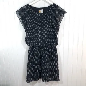 Mimi Chica Navy & White Polka Dot Flutter Sleeve Blouson Dress Size XS thumbnail 3