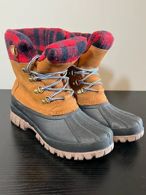 J. Crew‎ Perfect Winter Leather Red Plaid Flannel Winter Duck Boots H1891 Size 8 thumbnail 2