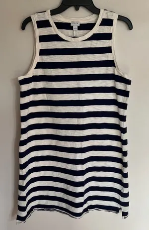 J.Crew Womens Navy Blue White Striped Sleeveless‎ Cotton T-Shirt Mini Dress L thumbnail 1