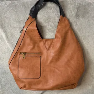 Reversible Vegan Leather Hobo Bag Black Brown Colorblock Slouchy Minimalist BOHO thumbnail 14