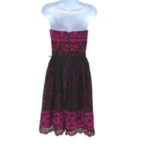 Betsey Johnson Pink Black Lace Strapless Party Dress Size 0 Prom‎ Evening thumbnail 2