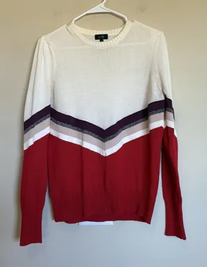 Ontwelfth Sweater Womens Medium Red‎ Ivory Stripe Long Sleeve Crewneck thumbnail 1