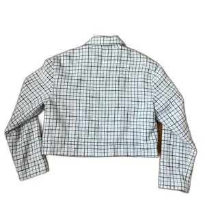 Abercrombie & Fitch Full Zip Up Cropped Tweed Plaid Squares Shirt Jacket Sz L thumbnail 5