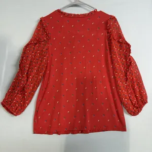 Anthropologie Maeve‎ Size-S Womens Jacquin Lace Sleeve Blouse Orange thumbnail 7