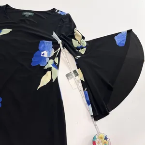 NWT‎ Ralph Lauren Blue Floral Black 3/4 Bell Sleeve Stretch Dress Size 8 thumbnail 9