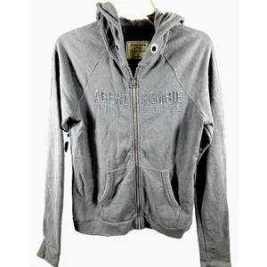 VTG Abercrombie & Fitch Hoodie Women M Blue Embroidered Big Logo Zip Up Y2K 90's thumbnail 3
