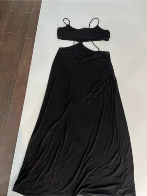 Free People Beach Black Cutout Maxi Dress SL Spaghetti Strap cutout front Boho thumbnail 4