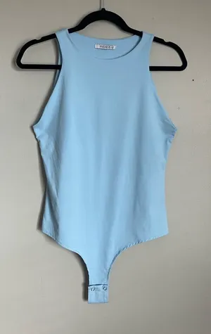 REORIA | Light Blue Sleeveless Bodysuit Sz L thumbnail 1