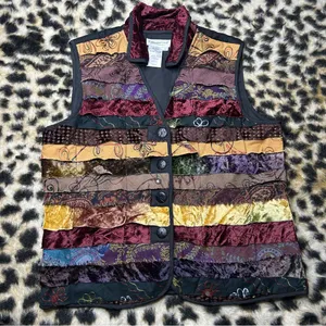 Coldwater Creek Boho Hippie 90s Whimsigoth Colorful Patchwork Collared Vest L thumbnail 1