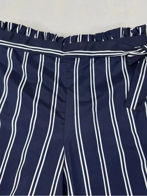 AQUA Paperbag Jogger Pants S Navy White Stripe High Rise Tie Waist thumbnail 2