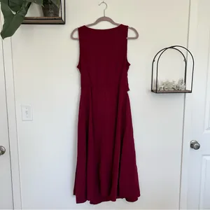 NWT A‎ New Day Wine Red Sleeveless Cutout V Neck Suit Midi Dress Size Medium thumbnail 2