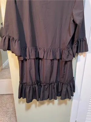 Women’s Size Large Mini Dress Black Ruffle V-Neck A-Line 3/4 Sleeve Collared LBD thumbnail 9