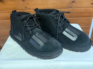 UGG Neumel Scatter Graphic boots, black suede embossed logo Sz 9 thumbnail 1