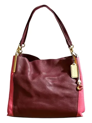 Coach 1016 Dalton 31 Wine Multi Colorblock Pebble Leather Shoulder Bag thumbnail 1
