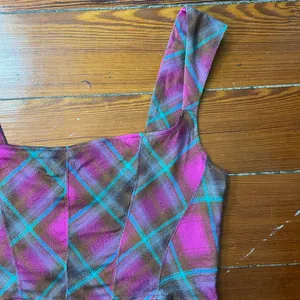 NWT Urban Outfitters Adina Plaid Square Neck Corset Style Crop Top Size XL💛 thumbnail 4