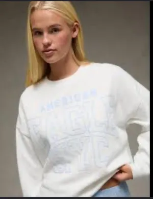 American Eagle Size S Women's White Funday NYC Graphic Crew Neck Sweatshirt thumbnail 1