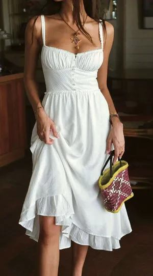 Commense Coastal Cowgirl Ruffle Hem Milk Maid Midi Dress XL White NWT thumbnail 1
