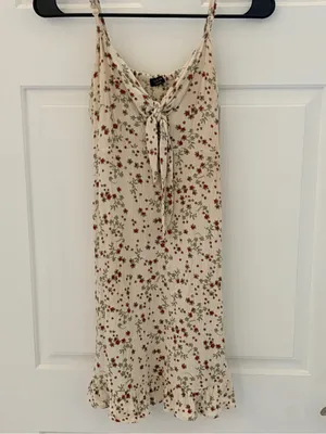 Cotton On Cream Floral Tie-Front Slip with Red & Green Print thumbnail 2