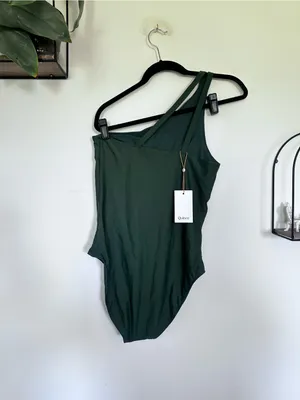 NWT Quince‎ Palm Green Italian One Shoulder One-Piece Swimsuit Size Large thumbnail 2