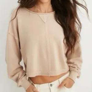 Aerie Beach Party Earthy Neutral Crop Raw Seam French Terry Crewneck size small thumbnail 2
