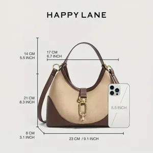 Happy Lane Two-Tone Hobo Shoulder Bag Suede Brown Beige Gold Hardware NIP thumbnail 6