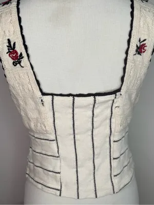 Free People Corset Top Tank Rose Bud Knit Floral Embroidery Crochet Accents Boho thumbnail 7