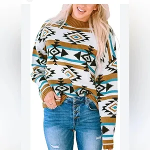Savanna Jane sweater Aztec tribal southwestern fair isle pullover sweater Large thumbnail 2