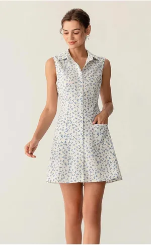 RIHOAS Blue Floral Pocket Sleeveless Mini Dress S thumbnail 1