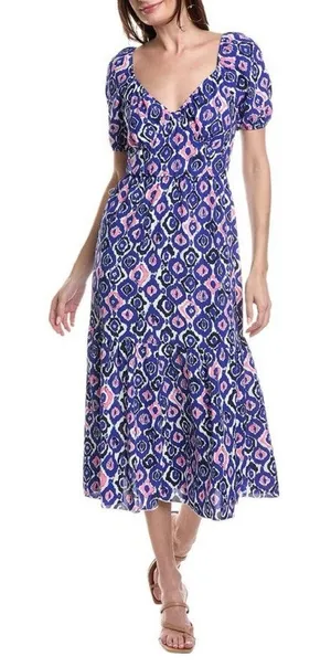 Tash + Sophie Maxi‎ Dress L NWT Puff Sleeve Boho Print Smocked Waist Cottagecore thumbnail 1