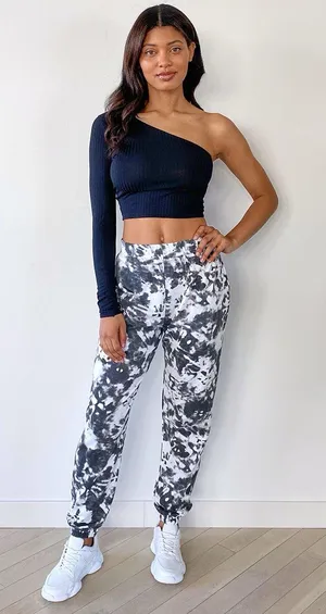 Petite Black Tie Dyed Cuffed Hem Joggers thumbnail 1