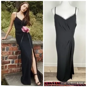 Marchesa Notte Chantilly Lace Trimmed Crepe Gown Black 12 Formal Elegant Evening thumbnail 2