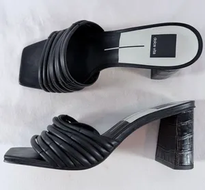 Dolce Vita Square Toe Strap Block Heeled Mules in‎ Croc Embossed Black Size 10 thumbnail 1