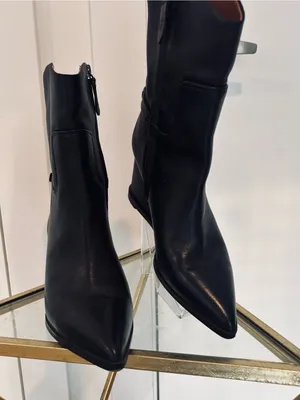 NWOB Franco Sarto Etta Black Leather shark booties wedge size 8M thumbnail 5