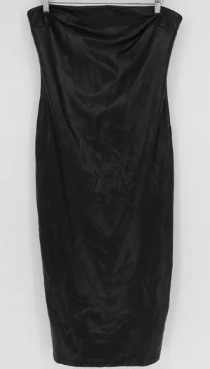 Forever 21 Faux Leather Strapless Midi Tube Dress Black XL Edgy Night Out thumbnail 1